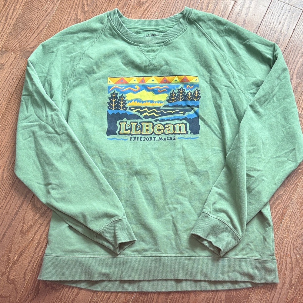 L.L. Bean Men's Crewneck Sweater in Green with Graphic Design